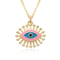 Minimalist evil eye pendant necklace in gold finish with colorful enamel inlay detail - Pink Blue Eye Style (B259)
