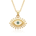 Detail of gold Evil Eye necklace with blue and white enamel and beaded sunburst edges - Sunburst Blue White Eye Style (B261)