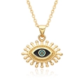 Detail of gold evil eye necklace with blue enamel pendant and fine gold chain - Eyelash Blue Black Eye Style (B262)