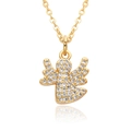 Goldener religiöser Jungfrau Maria Anhänger mit Zirkon-Mikropflaster und dünner Gliederkette - Engel Flügel Design (c631)