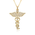 Élégant collier pendentif Caducée plaqué or avec zircons pour cadeau médical - Pendentif Médical Caducée (D133)