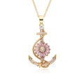 Goldene Anker-Halskette mit rosa Zirkonia-Anhänger und weißen Kristall-Akzenten - Anker Blumen Anhänger (k009)