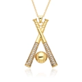 Goldene Baseball-Halskette mit gekreuzten Schlägern und funkelnden Zirkonia - Gekreuzte Baseballschläger Anhänger (k010)