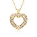 Elegante goldene Halskette mit hohlem Herzanhänger und funkelnden Zirkonia-Steinen - Doppel Halo Pave Zirkonia Herz Stil (D275)