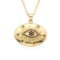 Détail macro du pendentif mauvais œil plaqué or 18k avec zircons noirs et motifs de soleil - Style Œil Rayon de Soleil (D171)