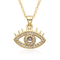 Collier mauvais œil plaqué or 18 carats avec micro-pavé de zircons et émail blanc - Style Œil Marquise Entièrement Serti (D174)
