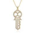 Elegant gold hollow key pendant necklace with micro-pave cubic zirconia on white background - White Key Style (j008)