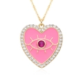 Collier pendentif cœur œil protecteur rose avec plaquage or et oxydes de zirconium - Cœur Rose (h043)