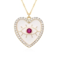 Collier cœur plaqué or avec pendentif œil, émail blanc et pierre de zircon rouge - Cœur Blanc (h044)