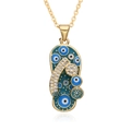 Golden flip-flop pendant necklace with blue evil eye design and sparkling rhinestones - Deep Blue (h001)