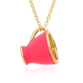 Collier avec pendentif tasse en émail rose, motif cœur et chaîne dorée pour femmes - Style de Tasse Rose Clair (h060)
