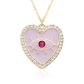 Collier cœur plaqué or avec émail violet et cristaux brillants pour femmes - Cœur Violet (h046)