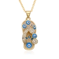 Golden flip-flop necklace with blue evil eye charms and sparkling rhinestone accents - Cream White (h002)