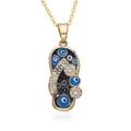 Golden flip-flop pendant necklace with blue evil eye enamel and pavé rhinestones - Dark Green (h003)