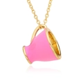 Collier avec pendentif tasse de thé en émail rose et chaîne dorée à motif cœur - Style de Tasse Rose (h061)