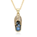Gold evil eye flip-flop pendant necklace with micro-pave crystals for jewelry lovers - Black Slipper Style (h085)