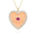 Détail du collier pendentif cœur œil protecteur doré avec émail rose et cristaux blancs - Cœur Orange Pâle (h047)