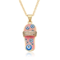 Gold plated necklace with pink enamel slipper pendant featuring evil eye and zircon details - Pink Style (h022)