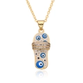 Golden necklace with a white enamel flip-flop pendant featuring blue evil eye charms - White Style (h023)