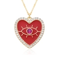 Détail du pendentif coeur avec oeil en émail rouge et bordure en cristaux scintillants - Cœur Rouge (h049)