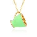 Détail du pendentif tasse en émail vert vif avec bordure dorée et chaîne en métal - Style de Tasse Vert Vif (h064)