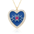 Détail macro du pendentif cœur plaqué or avec émail bleu, œil protecteur et zircon - Cœur Bleu (h050)