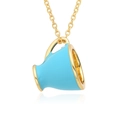 Détail du pendentif tasse à thé bleu clair avec collier chaîne plaqué or de qualité - Style de Tasse Bleu Clair (h066)