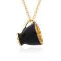 Détail du collier pendentif tasse créative avec émail noir et finition plaquée or fin - Style de Tasse Noir (h070)