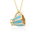 Long collier mode avec pendentif tasse de thé émaillée à rayures bleues sur chaîne dorée - Style Rayé Bleu Ciel (h155)