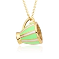 Collier avec pendentif tasse à thé en émail vert et finition dorée avec rayures élégantes - Style Rayé Rose Sakura (h159)