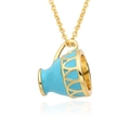 Enamel teacup pendant necklace with gold geometric details on long dainty gold chain - Light Blue (h167)