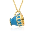 Detailed macro view of the sky blue enamel teacup pendant with gold plating and geometric hollows - Sky Blue (h168)