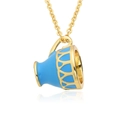 Detail of blue enamel teacup pendant on elegant gold chain with mirror reflection - Blue (h169)