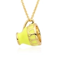 Long magic tea cup pendant necklace with yellow enamel and golden chain for women - Yellow (h170)