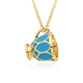 Collier avec pendentif théière dorée créative et émail bleu ciel sur une longue chaîne - Style Théière Bleu Ciel (h179)