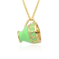 Elegant gold magic teacup pendant necklace with green enamel and geometric cutout design - Light Green (h171)