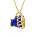 Detail of blue enamel teacup pendant with gold filigree pattern on golden fine chain - Dark Blue (h173)