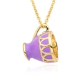 Close-up of purple enamel teacup pendant with gold hollow lattice and matching chain - Purple (h174)