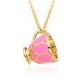 Détail du pendentif tasse à thé créatif rose émaillé avec chaîne dorée raffinée - Style Théière Rose (h188)
