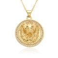 Collar vintage de cabeza de león dorado con ojos de gemas verdes y circonitas blancas - Diseño Redondo de Cabeza de León (D563)