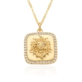 Goldene quadratische Löwenkopf-Halskette mit funkelndem Zirkonia-Rand für Damen - Quadratischer Löwenkopf Design (D564)