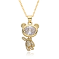 Detail view of gold-plated teddy bear pendant with oval crystal and shimmering pavé stones - Bear with Oval Stone (D531)