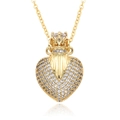 Elegante collana con ciondolo a cuore dorato con design a corona e pavé di diamanti - Stile Cuore con Corona (g002)