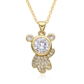 Close-up of gold-plated teddy bear pendant necklace with sparkling zircon pave stones - Bear with Round Head Stone (D532)