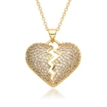 Lussuosa collana con ciondolo a cuore dorato con cristalli scintillanti e finitura lucida - Stile Cuore Infranto (g003)