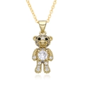 Macro view of gold-plated teddy bear pendant with sparkling cubic zirconia inlay - Bear with Round Belly Stone (D534)