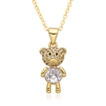 Elegante vergoldete Teddybär-Halskette mit funkelnden Zirkonia-Steinen im Pavé-Stil - Stehender Bär mit Rundem Bauchstein (D538)