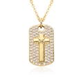 Collier en or avec pendentif rectangulaire serti de zircons blancs et croix - Style Croix (E055)