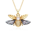 Exquisite gold bee pendant necklace with iridescent wings and sparkling zircon stone - Blue-Purple Gradient Bee Style (g064)