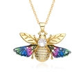 Exquisite gold bee pendant necklace with gradient wings and pavé crystals on white backdrop - Blue-Purple-Rose Pink Gradient Bee Style (g066)